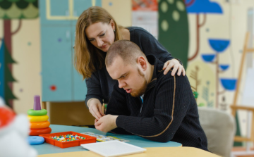 DSP guiding an IDD adult with cognitive skills building activities