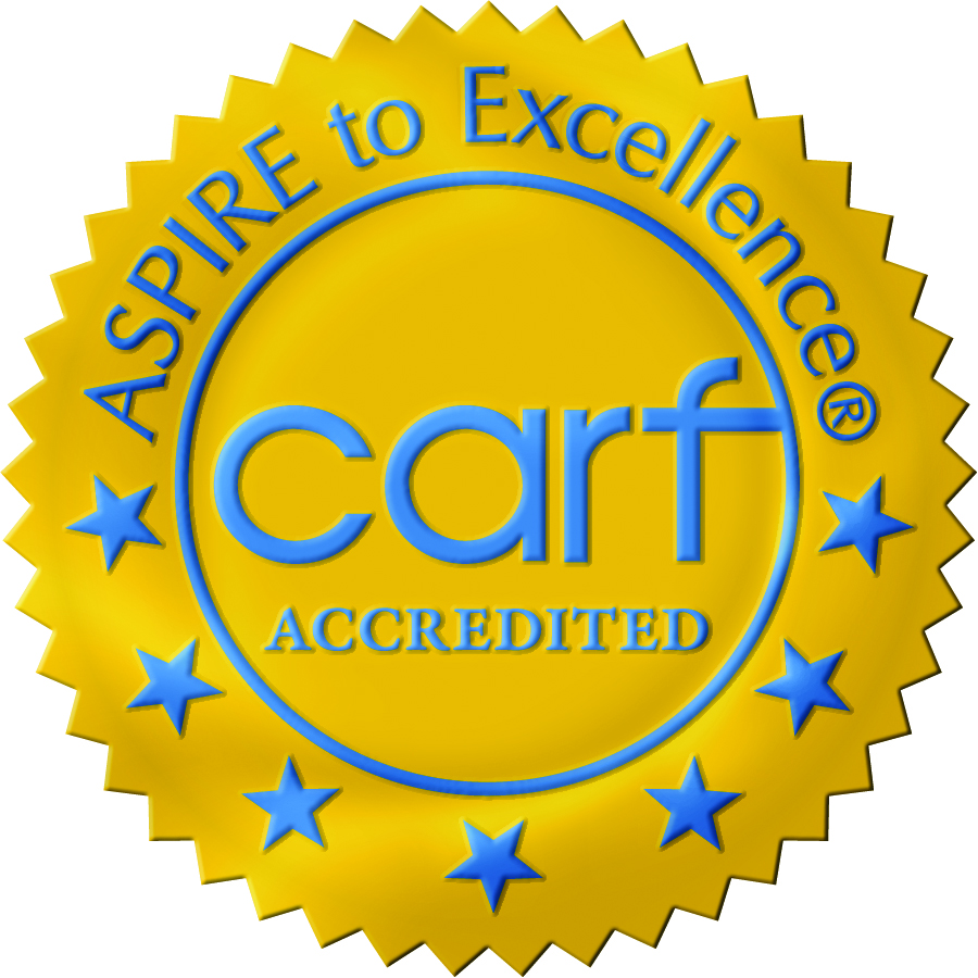 Image of CARF accreditation badge celebrating the announcement of Community Supports Network (CSN) having achieved 3-year CARF certification for supported employment services.