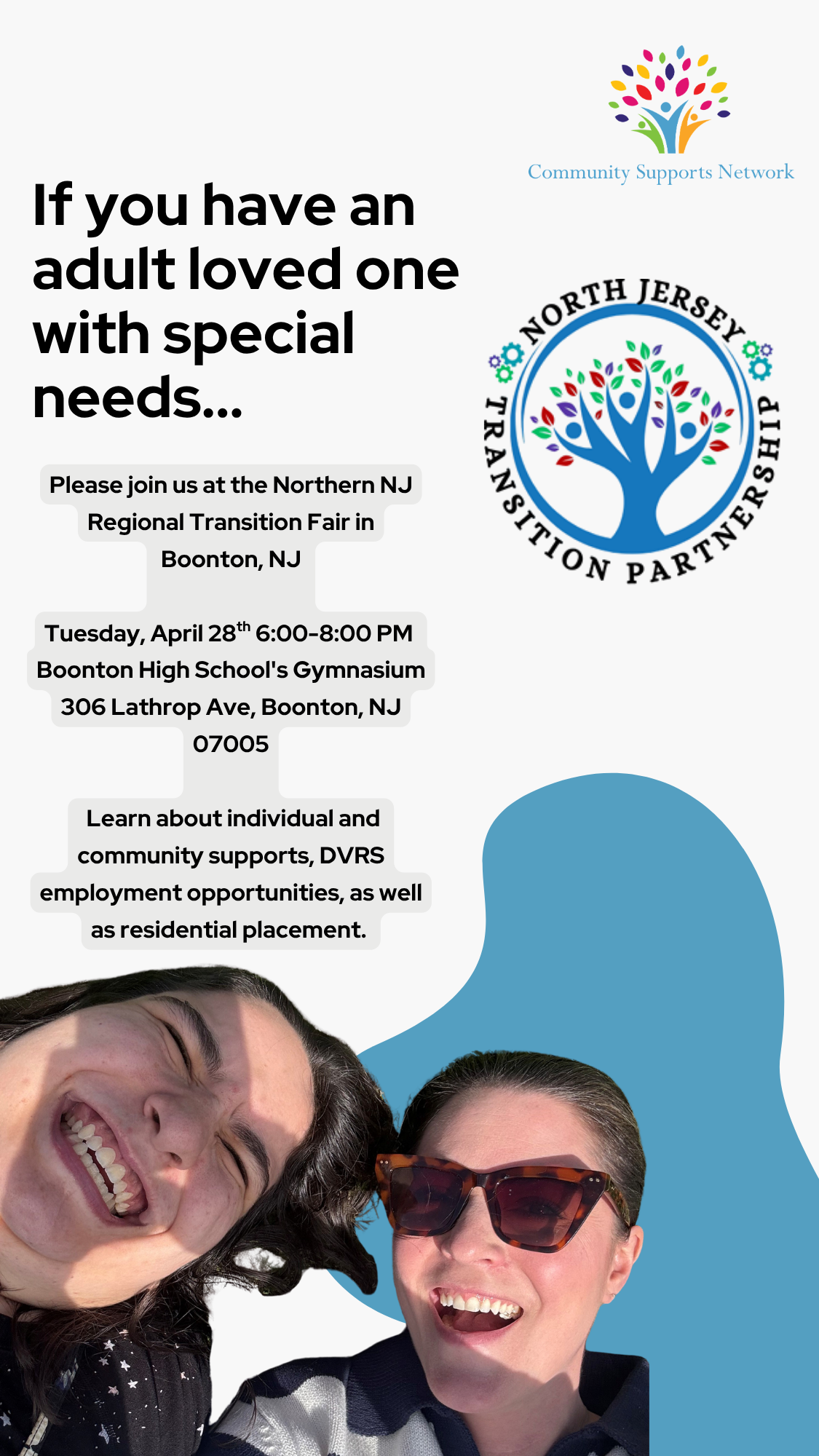 Artwork describing the Northern NJ Regional Transition Fair in Boonton High School on April 28, 2026